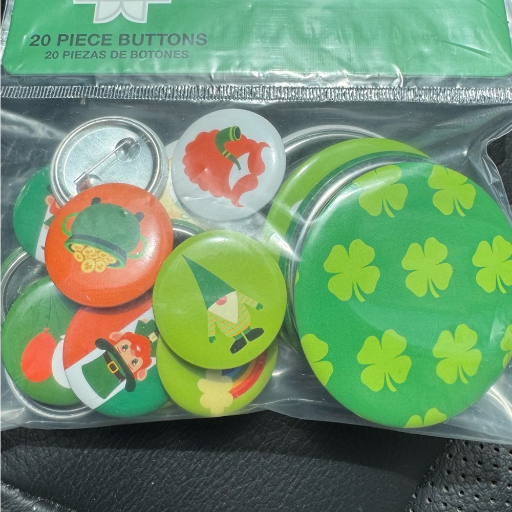 Serra Green and Orange St. Patrick day Button Pin Set.  2 packages,20 pins each